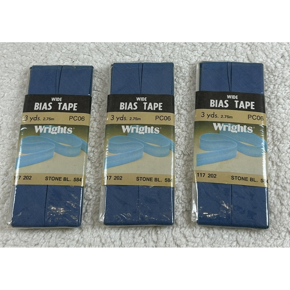 NOS 3 Pkgs VTG 1986 Wrights Poly/Cotton Wide Bias Tape STONE BL. 584 117 202